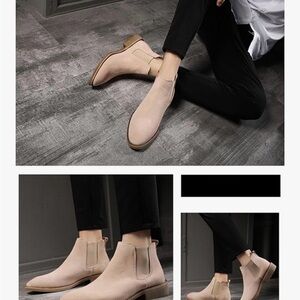 Steve Madden Men's Chukka Chelsea Boots in Light Beige Fabric Uppers Side Zipper